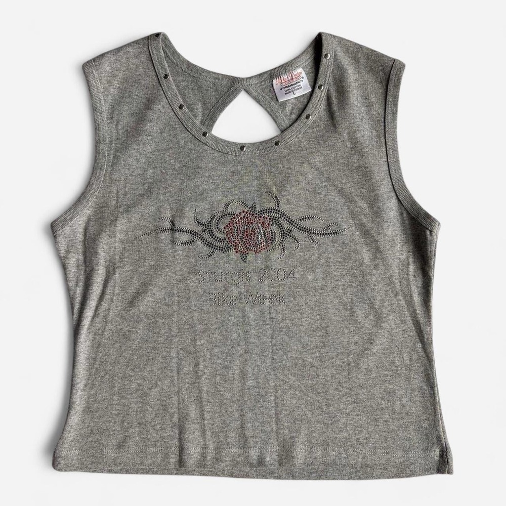 Vintage Biker Bedazzled Grey Tank